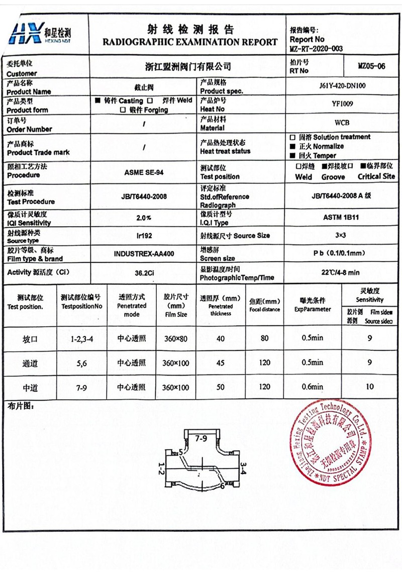 Type test and inspection report
