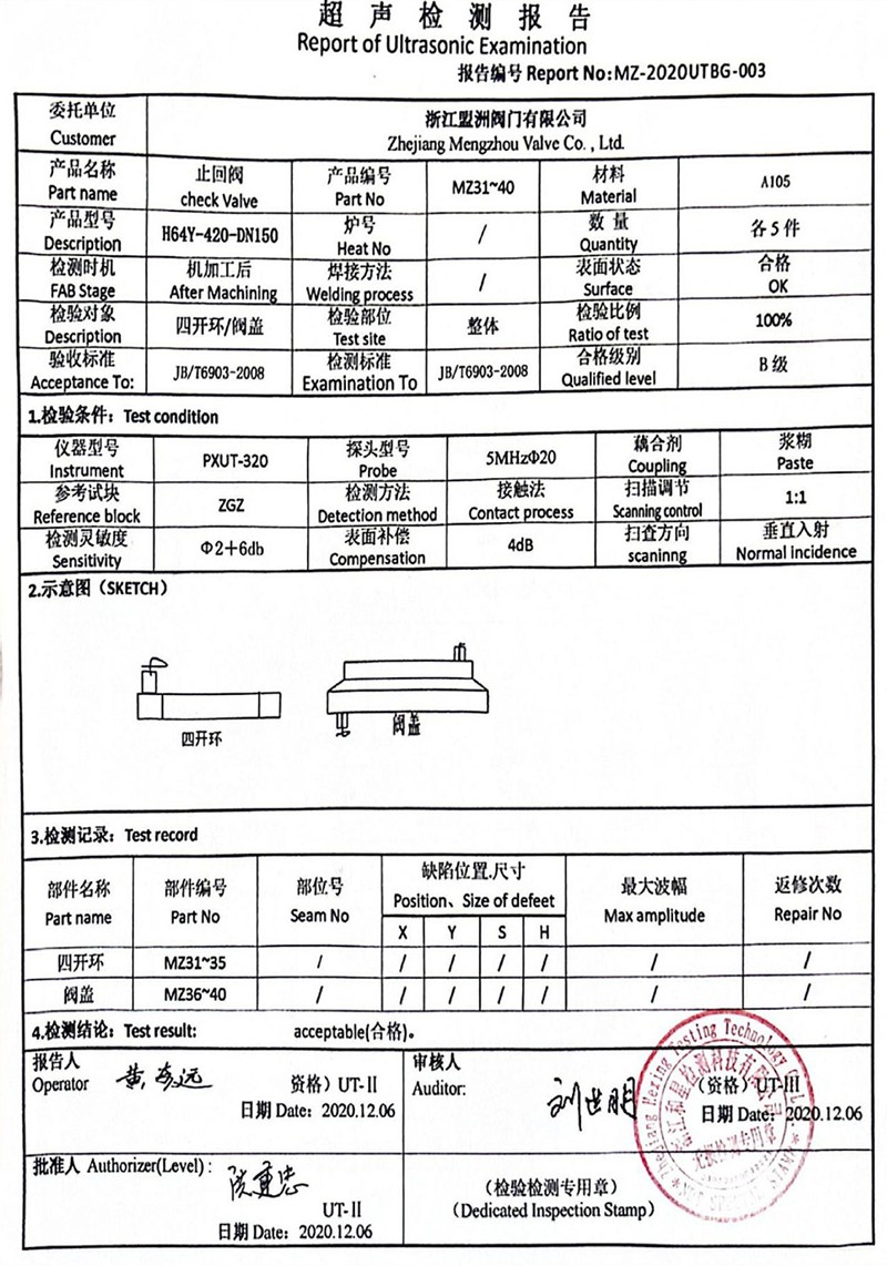 Type test and inspection report