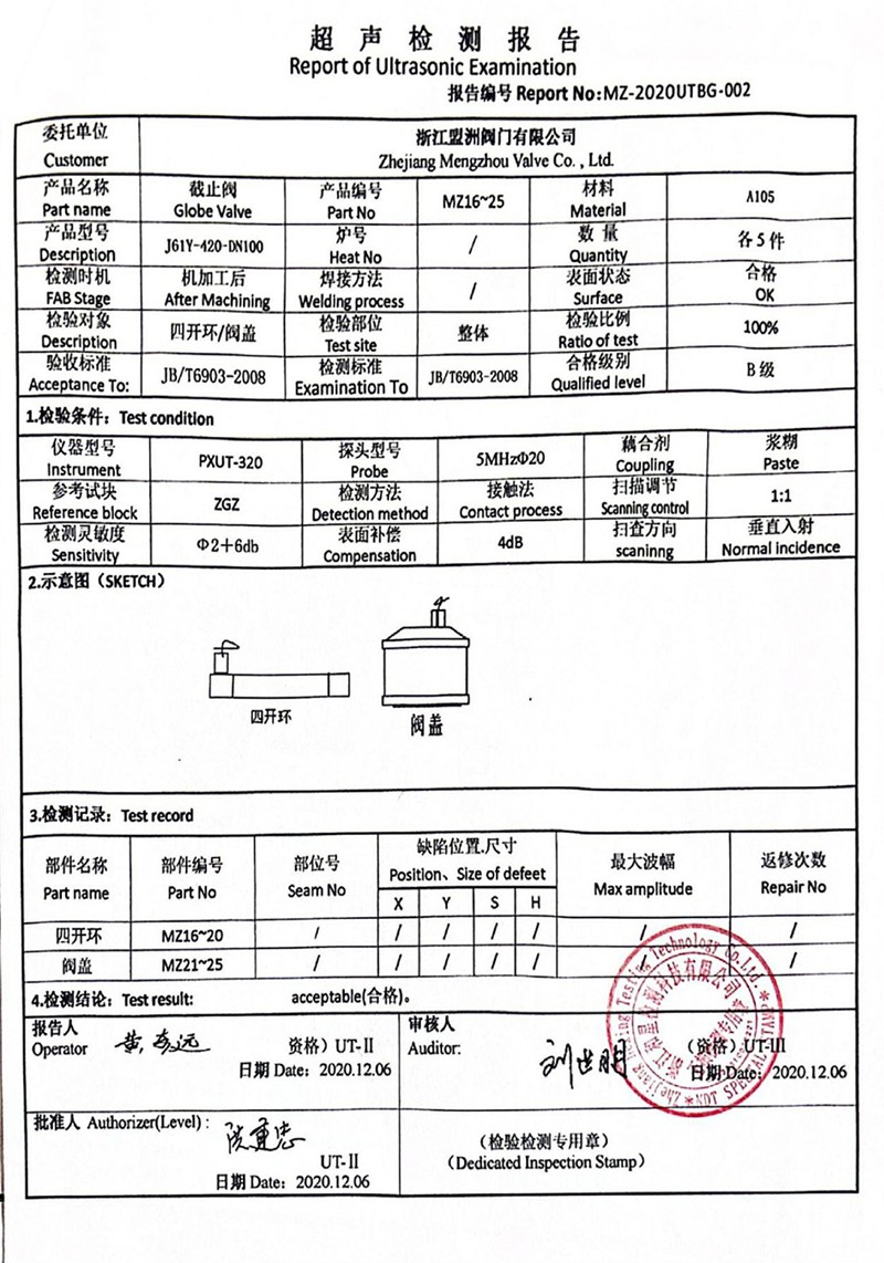 Type test and inspection report