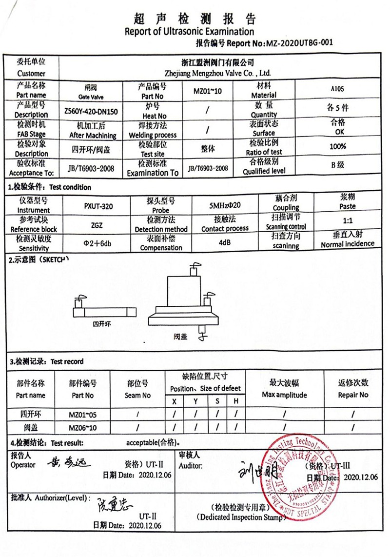 Type test and inspection report
