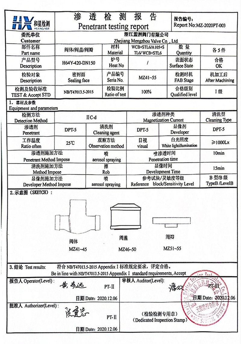 Type test and inspection report