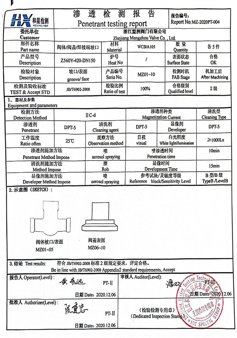 Type test and inspection report